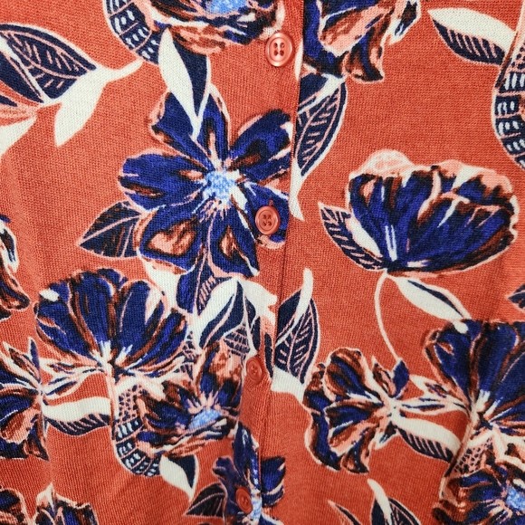 Garnet Hill Orange Blue Floral Merino Wool Button Front Cardigan Sweater Sz S - Picture 7 of 8